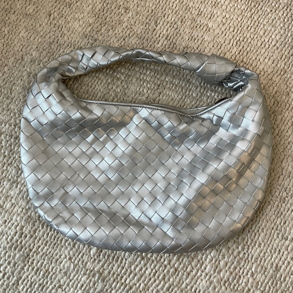 Silver Woven Hobo Bag